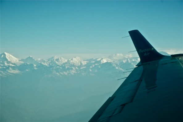 The 1-hour Everest Experience from the windows - Buddha Air peeping through!