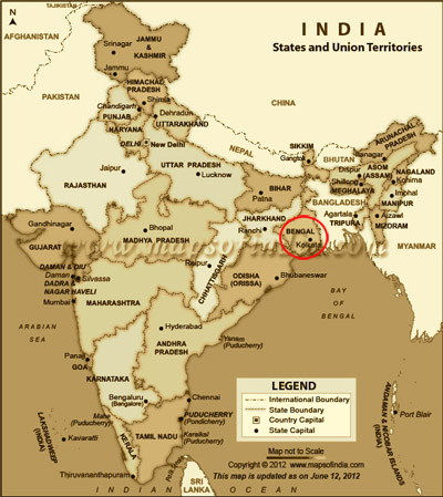 Map of India with its different states and union territories