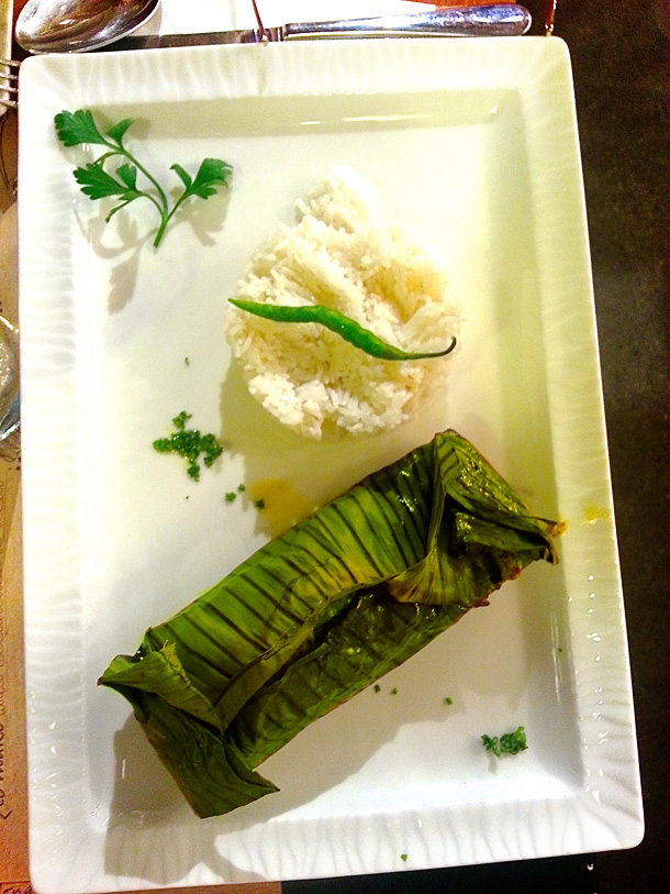 The Gourmet Main Course - Mustard Salmon wrapped in Banana leaf