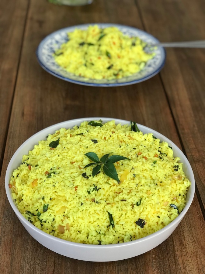 Lemon rice cooked at home 