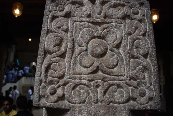 Intricate stone carvings in Kandy's Temple of the Tooth Relic