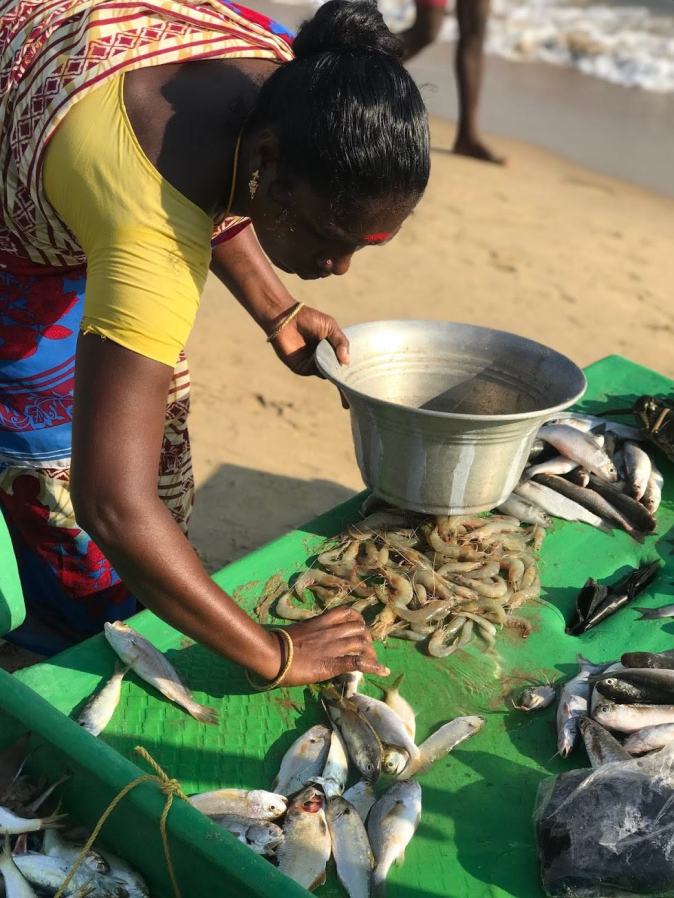 A fisherwoman in Kovalam beach in Chennai
