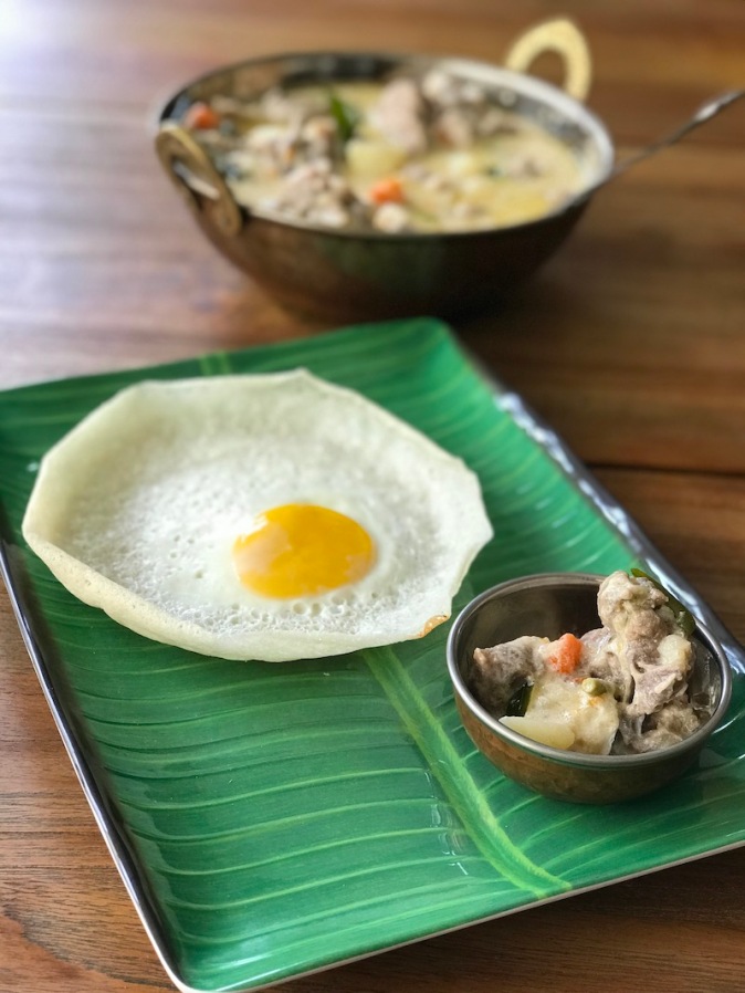 Bull's Eye Appam with Kerala style Mutton Stew