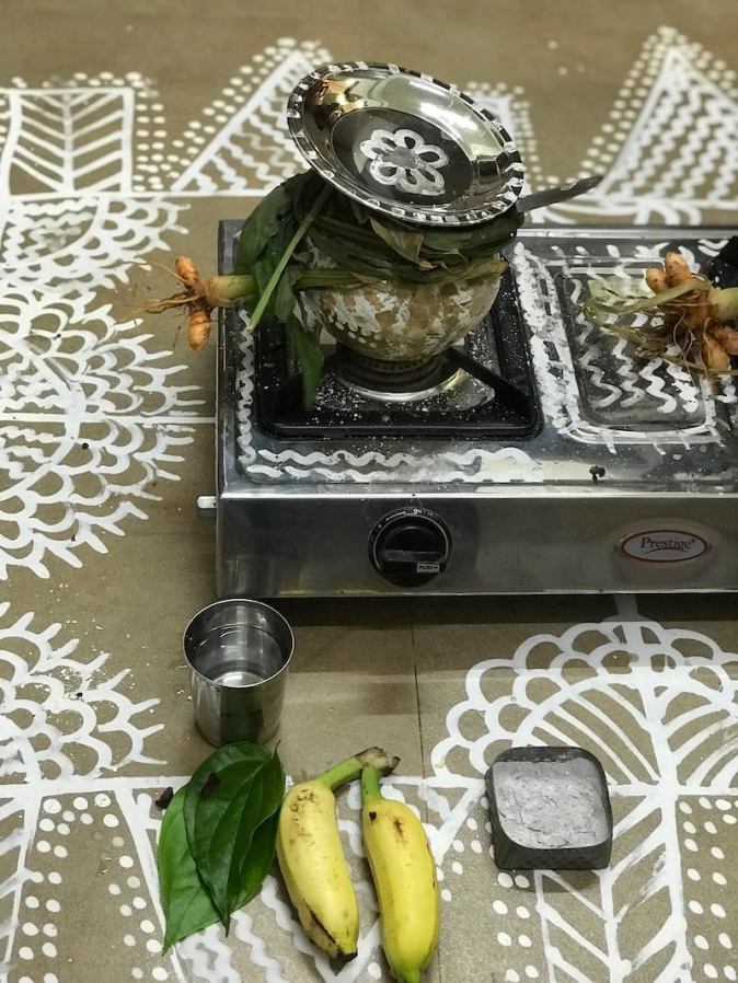 Traditional way of cooking Sakkarai Pongal