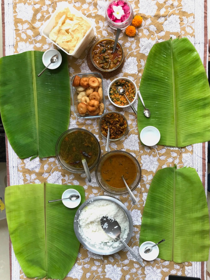 A festive sapadu celebrating Puthandu, the Tamil New Year. 