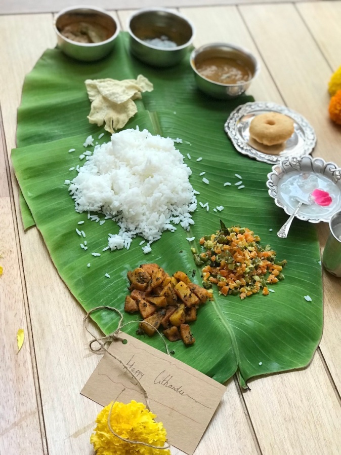 A festive sapadu celebrating Puthandu, the Tamil New Year. 