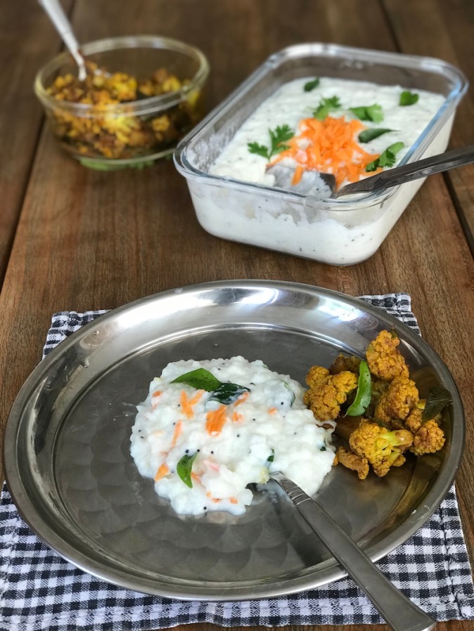 South Indian Curd Rice with cauliflower Poriyal 