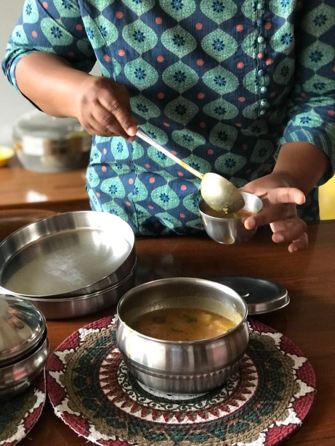 Sambar poured into small bowls