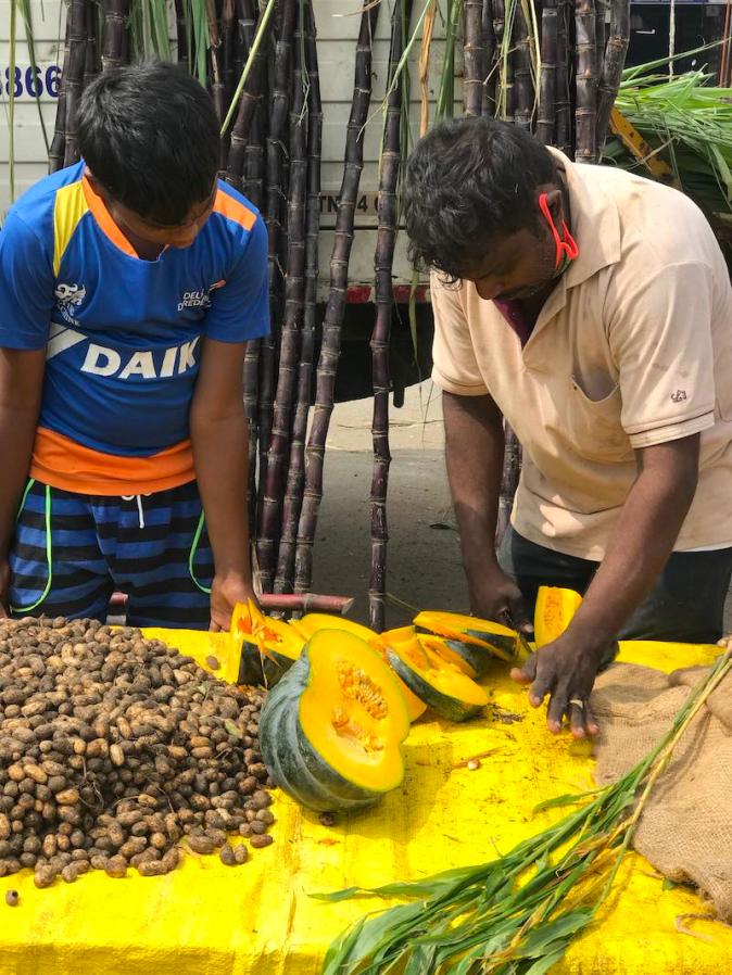 Pumpkins and peanuts sold during Pongal