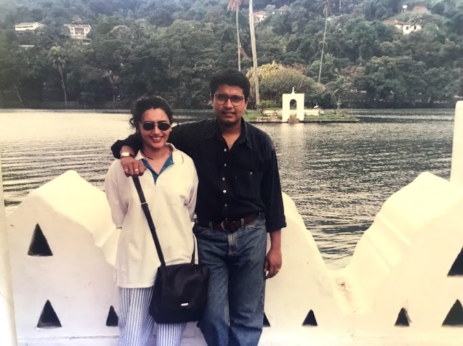Ishita B Saha and Subir Kumar Saha in front of Kandy Lake
